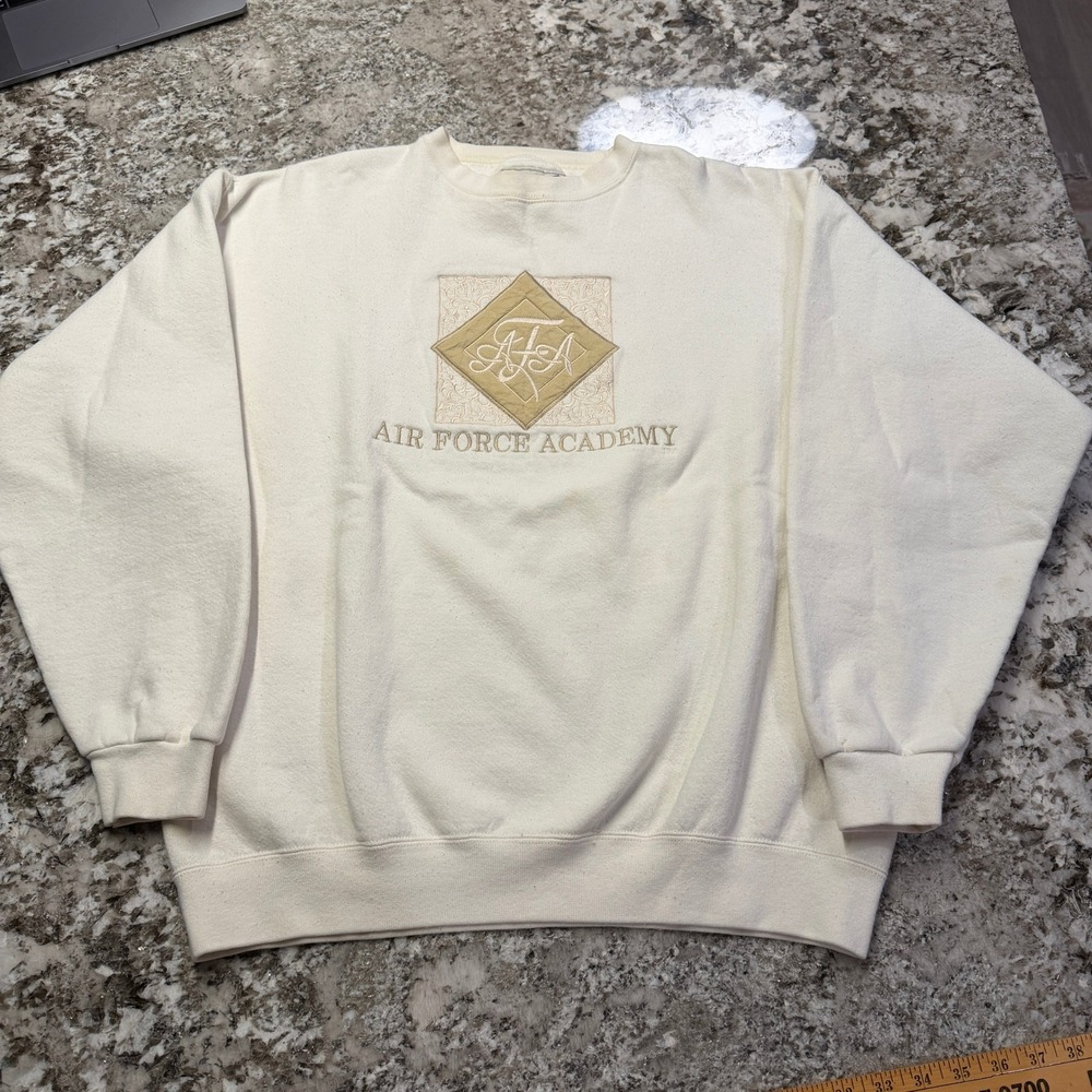 Vintage 1990s Oarsman 913 Air Force Academy Sweatshirt Cream Large USA Made
